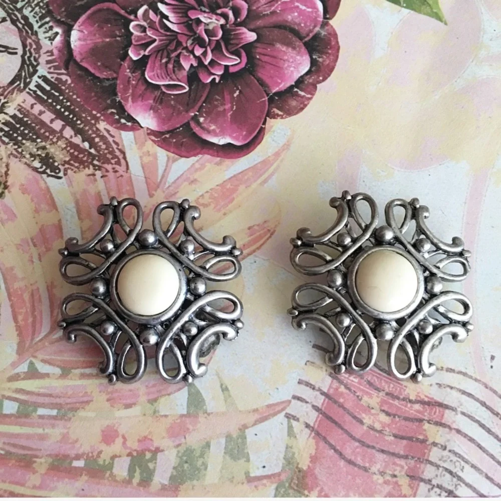 Vintage Geometric Industrial Clip On Earrings